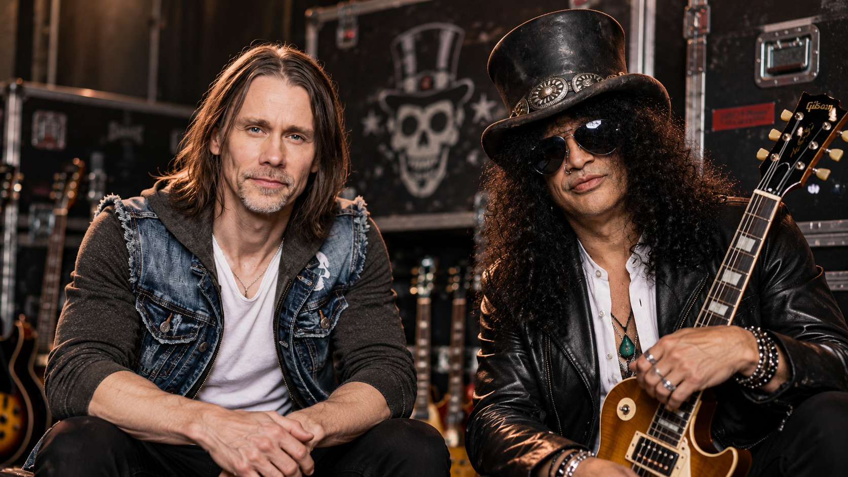 Slash mit Myles Kennedy und The Conspirators auf der Bühne während eines Konzerts